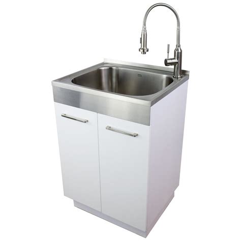 deep stainless steel laundry sink with cabinet|freestanding utility sink with cabinet.